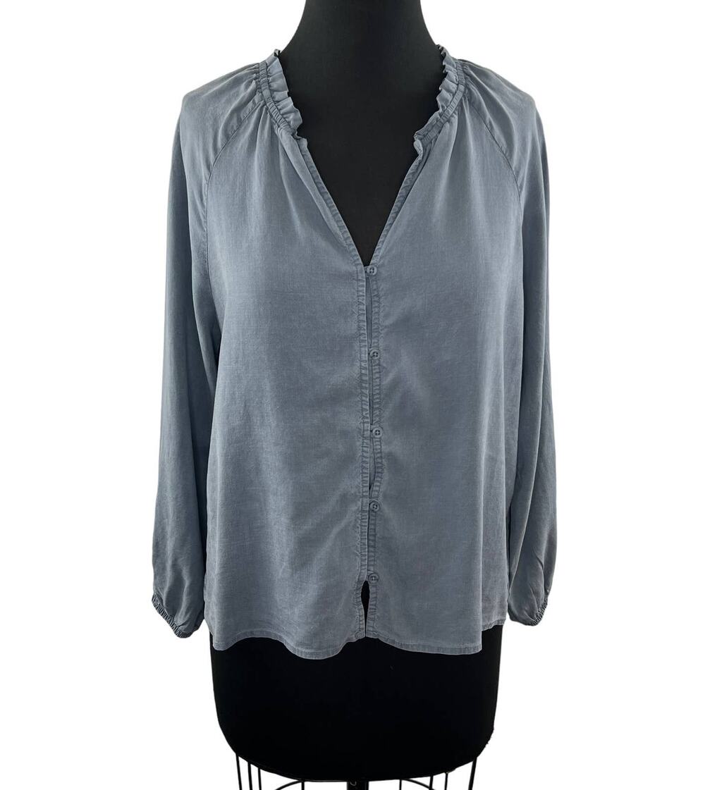ANTHROPOLOGIE Cloth & Stone Raglan Ruffle Neck Button Down Blouse Top Size S